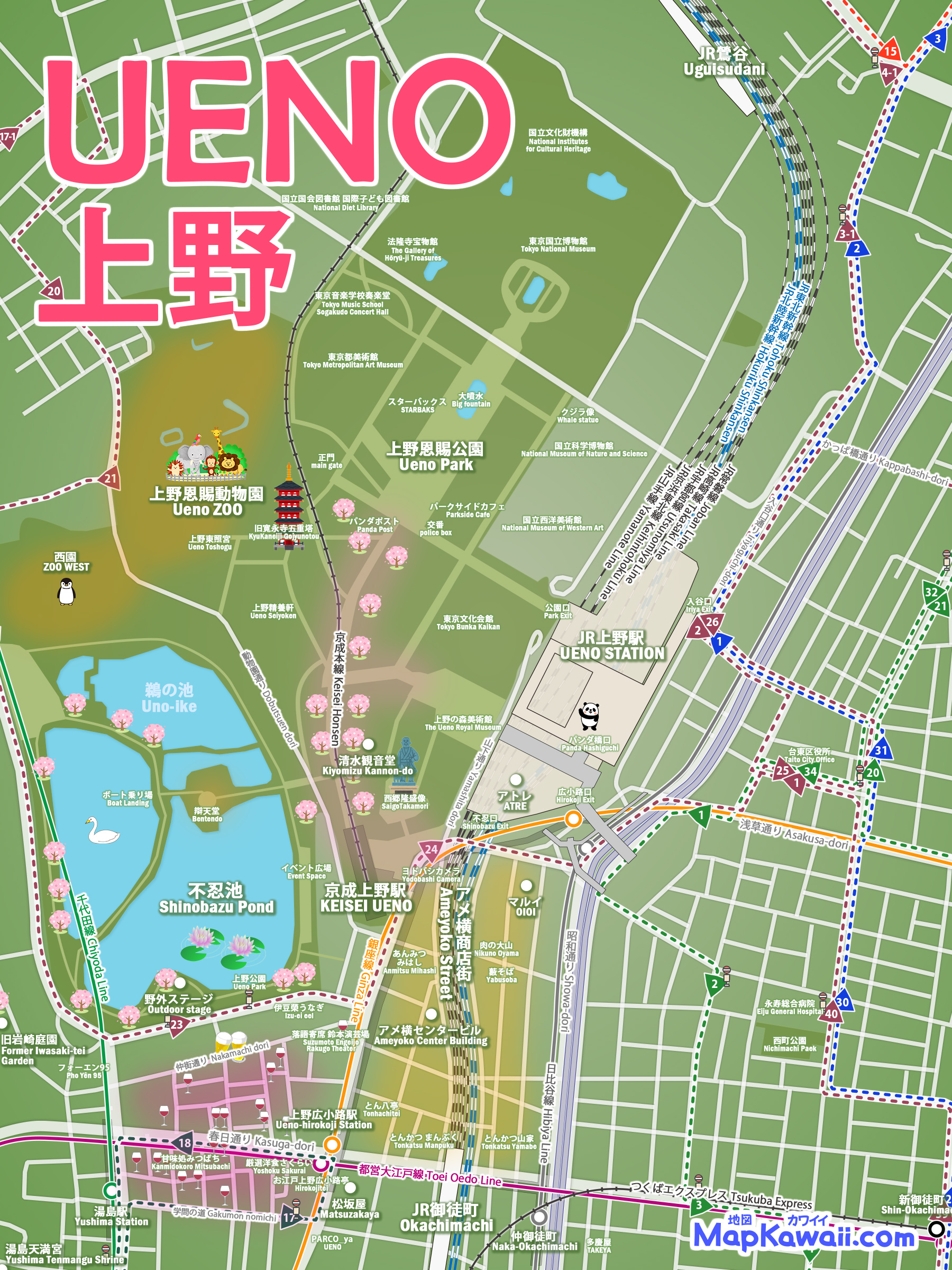 上野 地図 わかりやすい 観光 市 路線図 グーグルマップ イラスト フリー無料