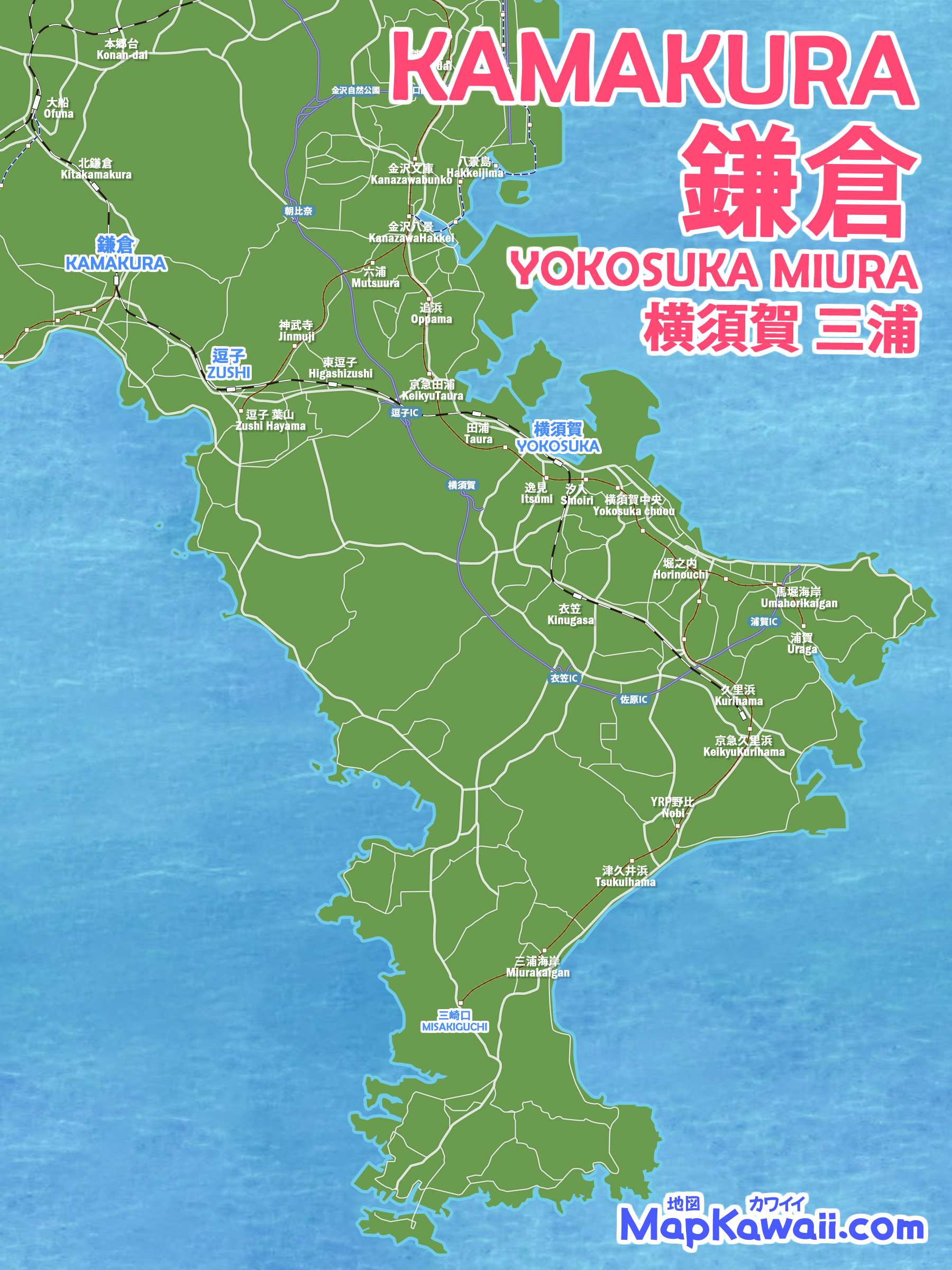 鎌倉 横須賀 地図 わかりやすい 観光 市 路線図 グーグルマップ イラスト フリー無料